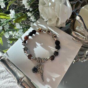 Fairy Charm Bracelet – Dalmatian Jasper, Lava & Agate Beaded Stretch Bracelet